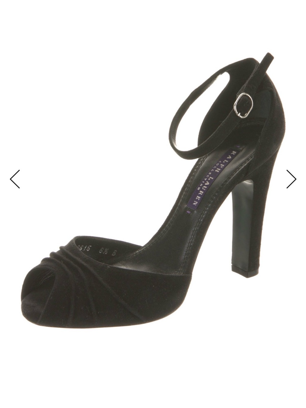 Ralph Lauren Collection Black Suede D’Orsay Peep Toe Heels 6.5 Box